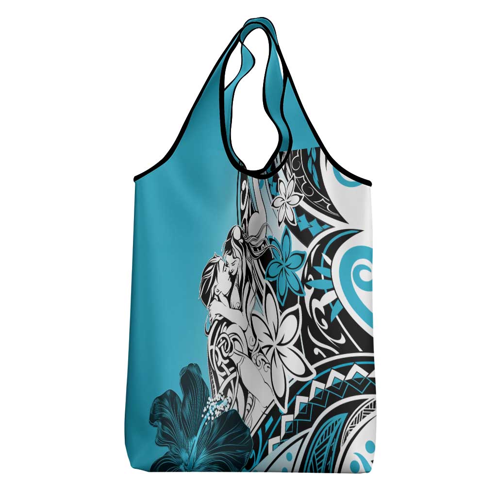Polynesian Valentine Grocery Bag Couple Floral Unique Sky Blue Version