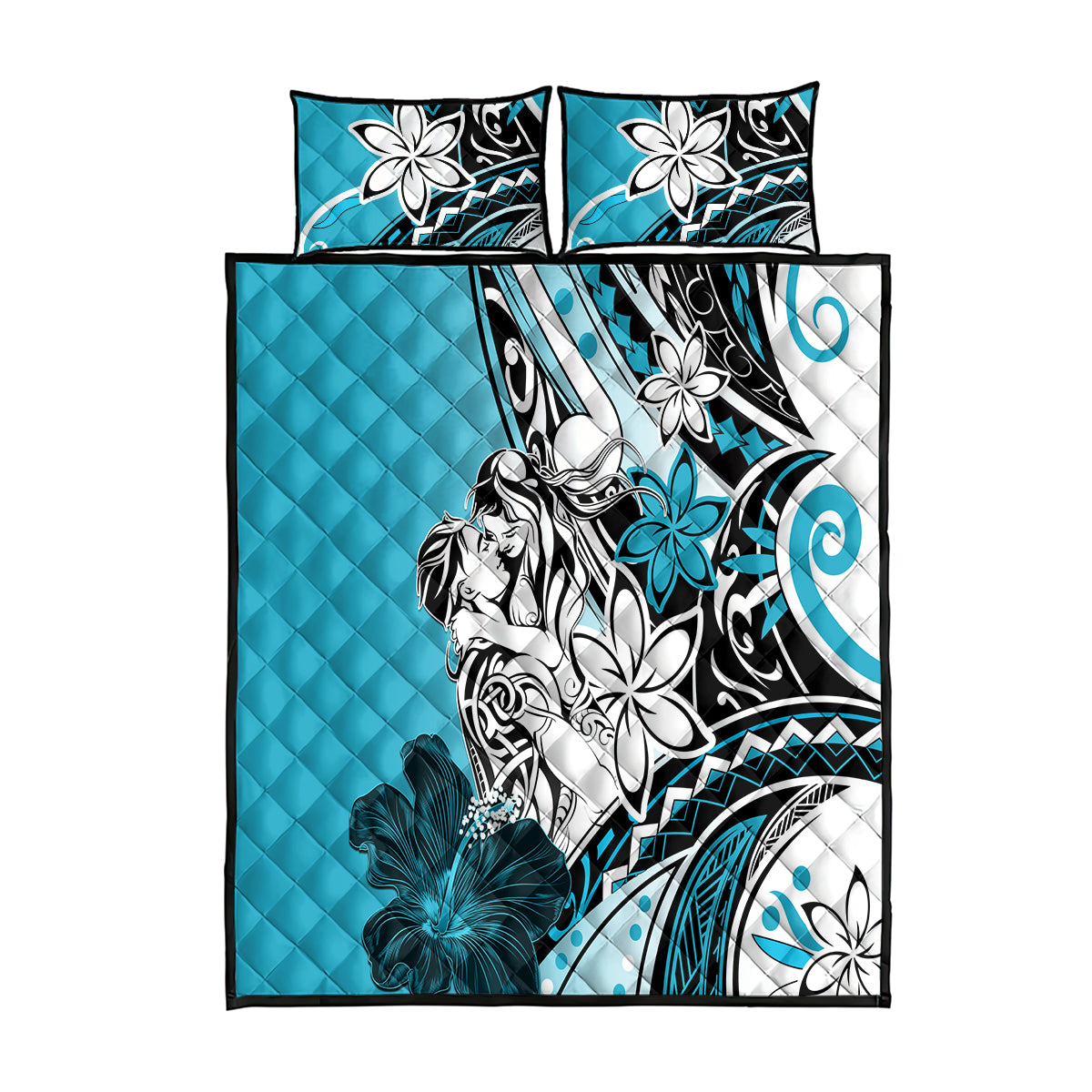 Polynesian Valentine Quilt Bed Set Couple Floral Unique Sky Blue Version LT01 Sky - Polynesian Pride