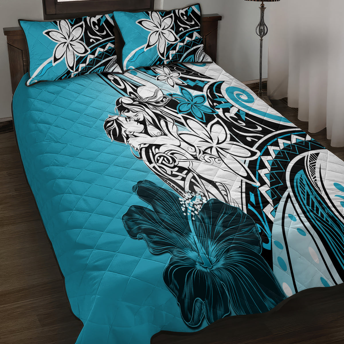 Polynesian Valentine Quilt Bed Set Couple Floral Unique Sky Blue Version LT01 - Polynesian Pride