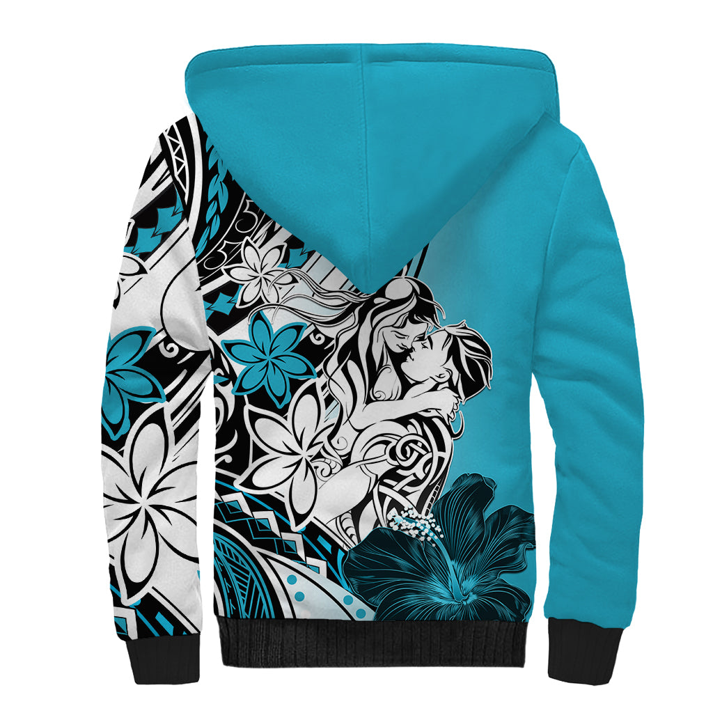 Polynesian Valentine Sherpa Hoodie Couple Floral Unique Sky Blue Version LT01 - Polynesian Pride