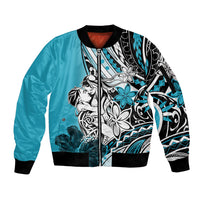 Polynesian Valentine Sleeve Zip Bomber Jacket Couple Floral Unique Sky Blue Version LT01 Unisex Sky - Polynesian Pride