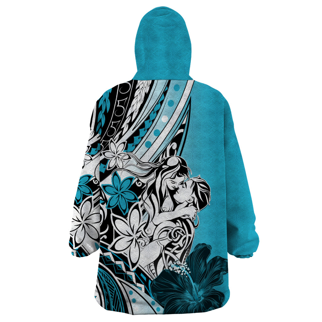 Polynesian Valentine Wearable Blanket Hoodie Couple Floral Unique Sky Blue Version LT01 - Polynesian Pride