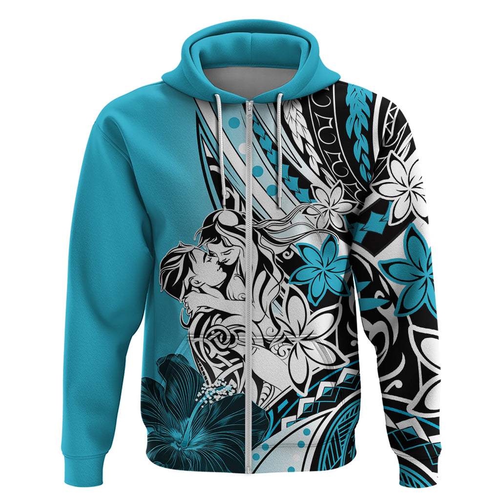 Polynesian Valentine Zip Hoodie Couple Floral Unique Sky Blue Version LT01 Zip Hoodie Sky - Polynesian Pride