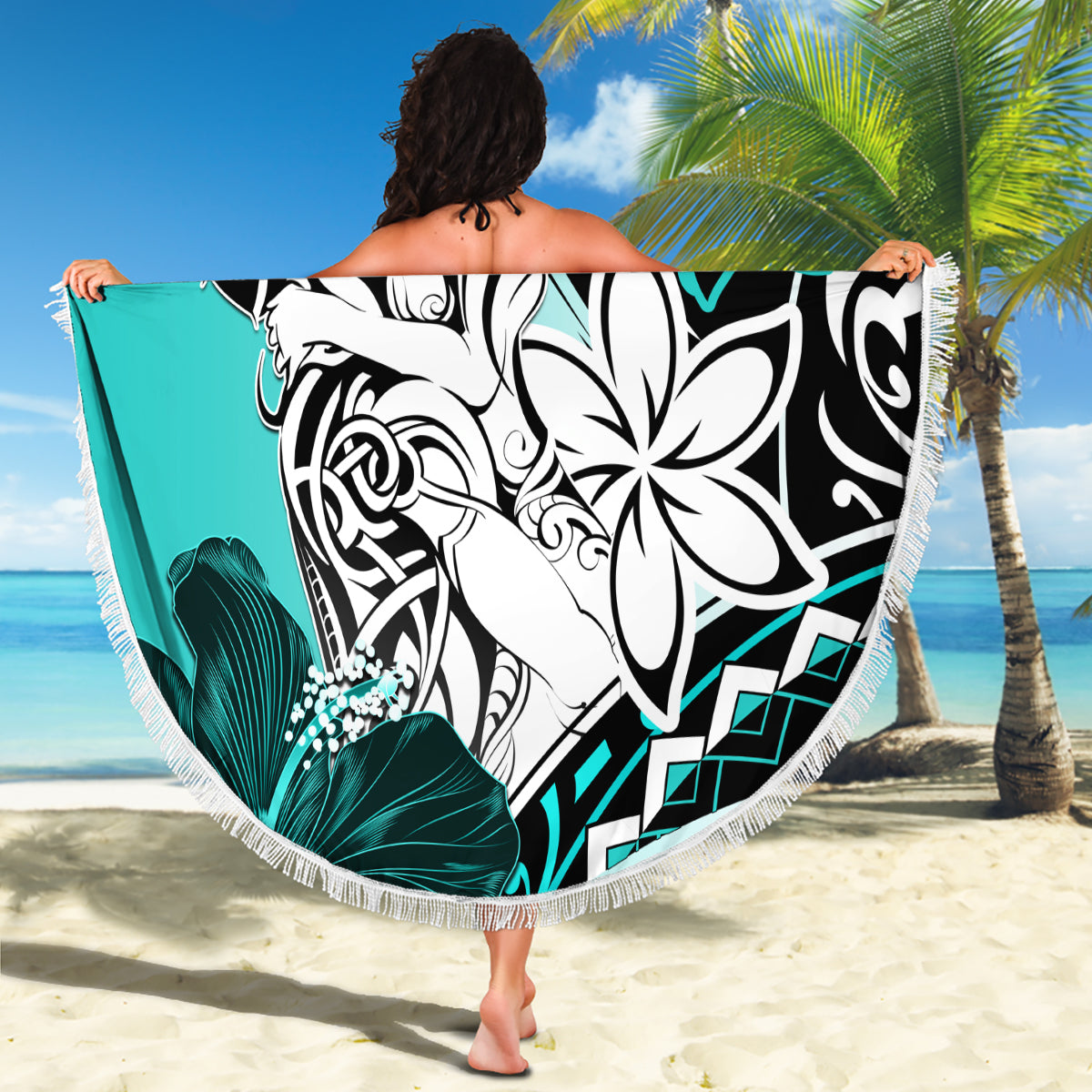 Polynesian Valentine Beach Blanket Couple Floral Unique Turquoise Version LT01 - Polynesian Pride