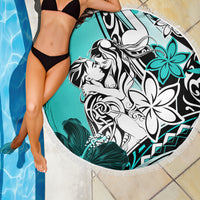 Polynesian Valentine Beach Blanket Couple Floral Unique Turquoise Version LT01 - Polynesian Pride