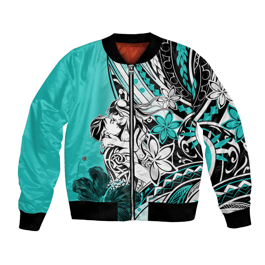 Polynesian Valentine Bomber Jacket Couple Floral Unique Turquoise Version LT01 Unisex Turquoise - Polynesian Pride