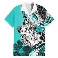 Polynesian Valentine Family Matching Short Sleeve Bodycon Dress and Hawaiian Shirt Couple Floral Unique Turquoise Version LT01 Dad's Shirt - Short Sleeve Turquoise - Polynesian Pride