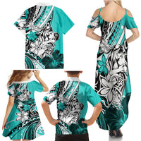 Polynesian Valentine Family Matching Summer Maxi Dress and Hawaiian Shirt Couple Floral Unique Turquoise Version LT01 - Polynesian Pride