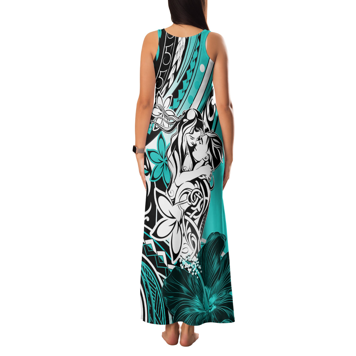 Polynesian Valentine Family Matching Tank Maxi Dress and Hawaiian Shirt Couple Floral Unique Turquoise Version LT01 - Polynesian Pride