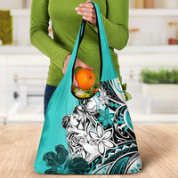 Polynesian Valentine Grocery Bag Couple Floral Unique Turquoise Version