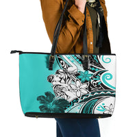 Polynesian Valentine Leather Tote Bag Couple Floral Unique Turquoise Version LT01 - Polynesian Pride