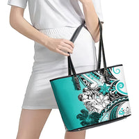 Polynesian Valentine Leather Tote Bag Couple Floral Unique Turquoise Version LT01 - Polynesian Pride