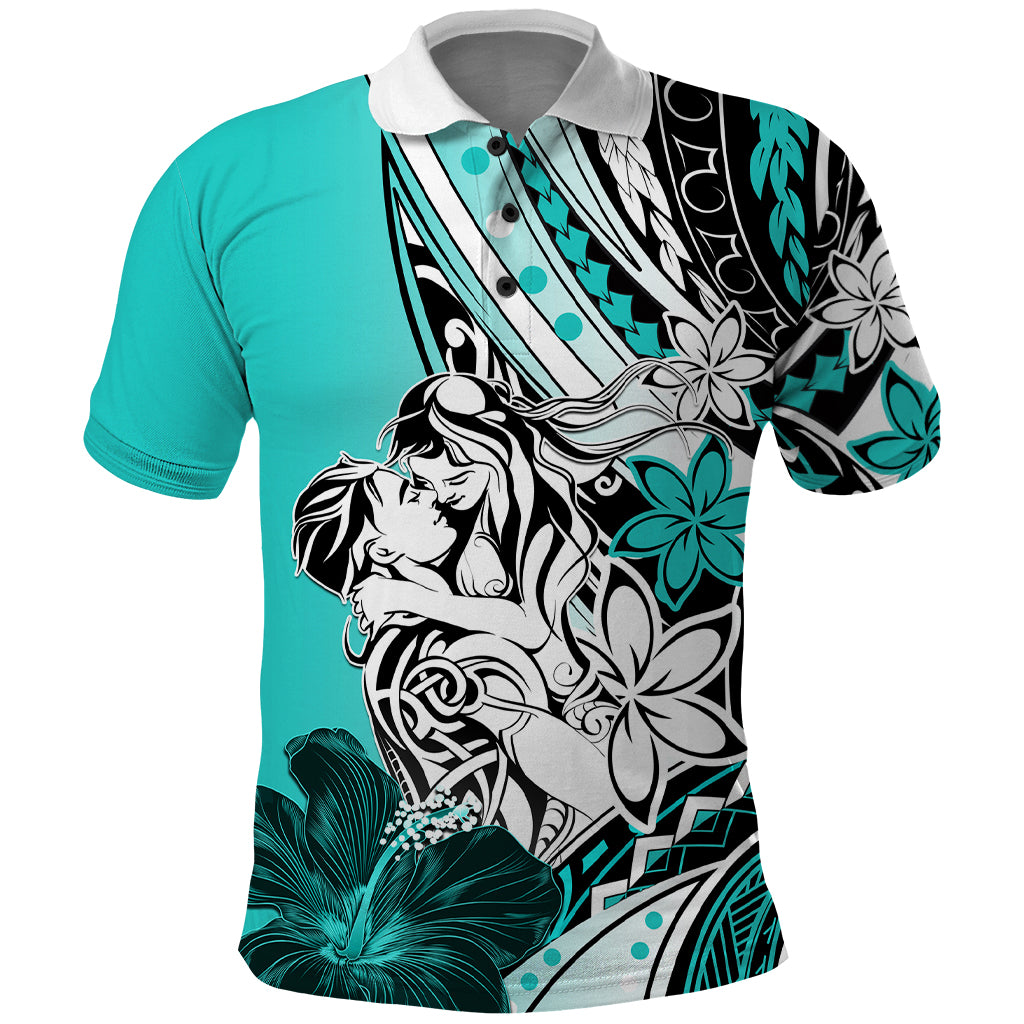 Polynesian Valentine Polo Shirt Couple Floral Unique Turquoise Version LT01 Turquoise - Polynesian Pride