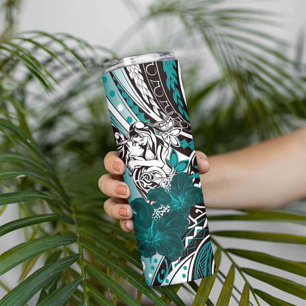 Polynesian Valentine Skinny Tumbler Couple Floral Unique Teal Version