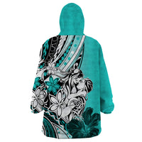 Polynesian Valentine Wearable Blanket Hoodie Couple Floral Unique Turquoise Version LT01 - Polynesian Pride