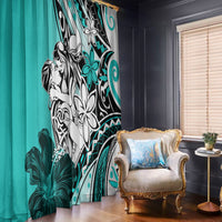 Polynesian Valentine Window Curtain Couple Floral Unique Turquoise Version LT01 - Polynesian Pride