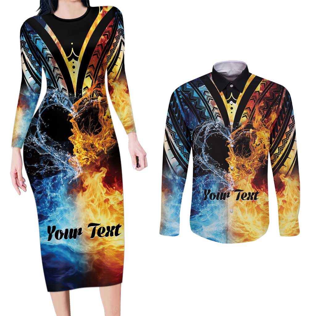 Personalised Polynesian Heart In Fire And Water Couples Matching Long Sleeve Bodycon Dress and Long Sleeve Button Shirt Romantic Elements