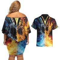 Personalised Polynesian Heart In Fire And Water Couples Matching Off Shoulder Short Dress and Hawaiian Shirt Romantic Elements
