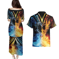 Personalised Polynesian Heart In Fire And Water Couples Matching Puletasi and Hawaiian Shirt Romantic Elements