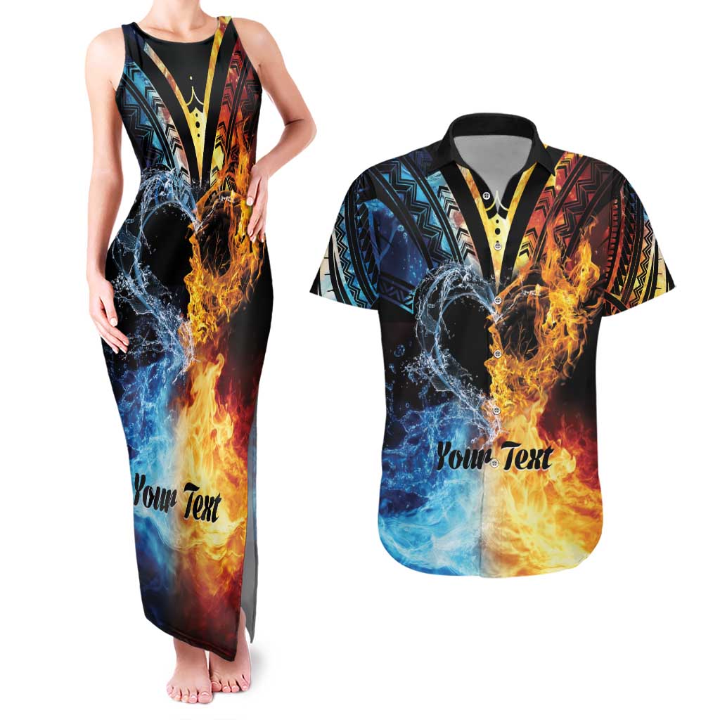 Personalised Polynesian Heart In Fire And Water Couples Matching Tank Maxi Dress and Hawaiian Shirt Romantic Elements