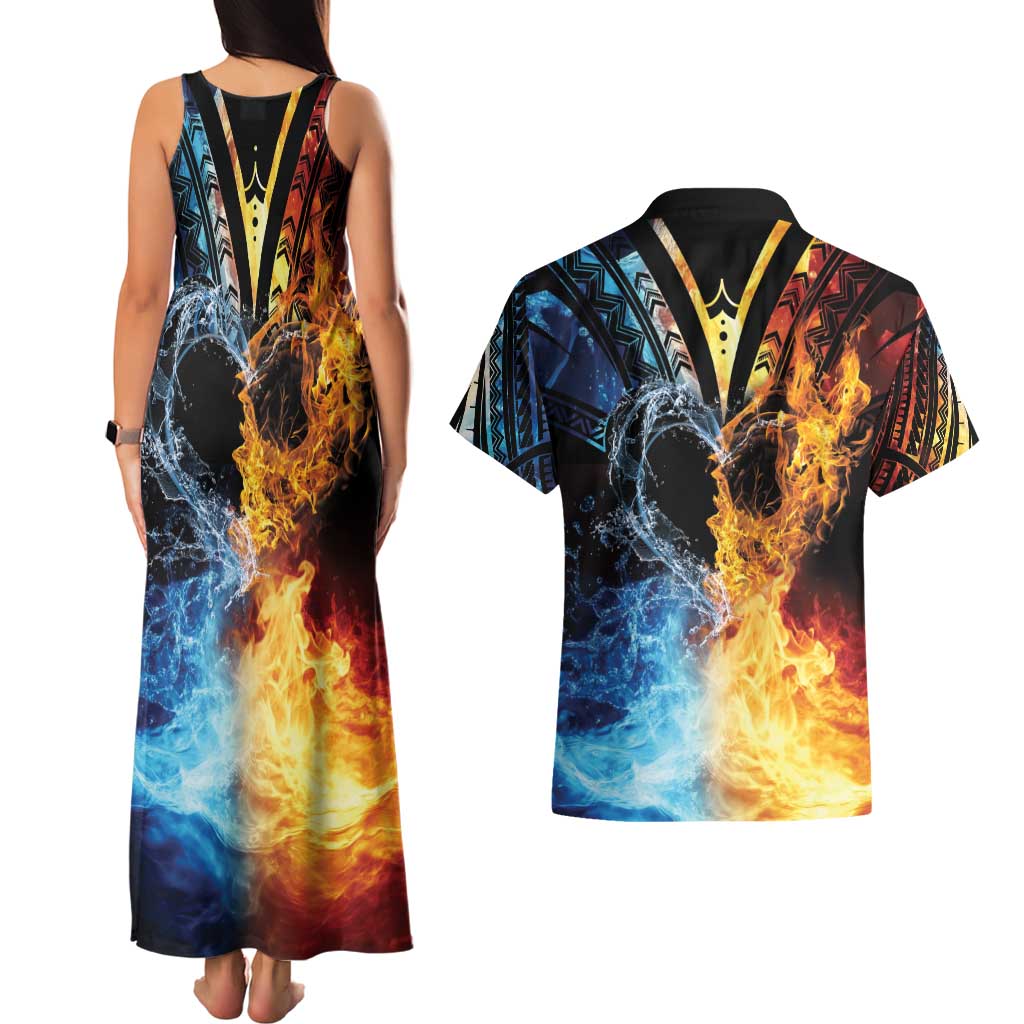 Personalised Polynesian Heart In Fire And Water Couples Matching Tank Maxi Dress and Hawaiian Shirt Romantic Elements