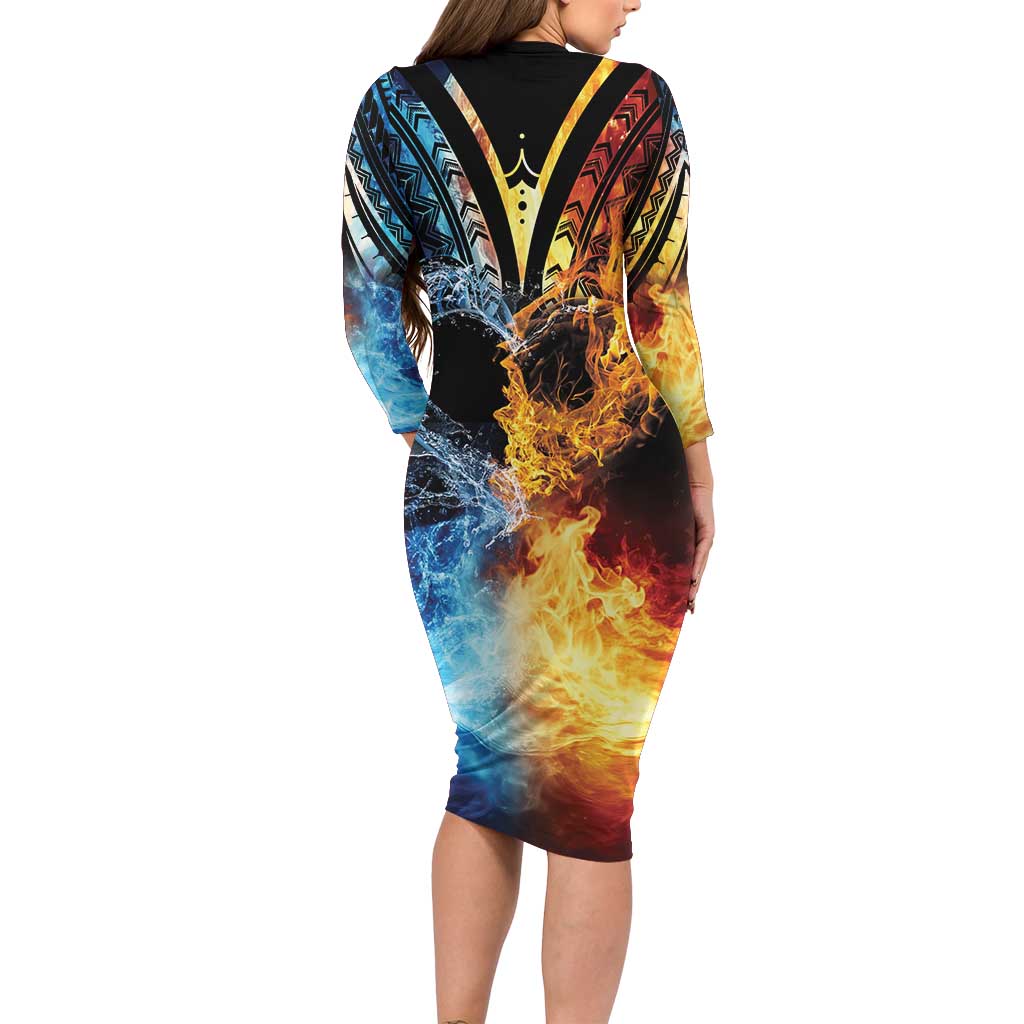 Personalised Polynesian Heart In Fire And Water Family Matching Long Sleeve Bodycon Dress and Hawaiian Shirt Romantic Elements