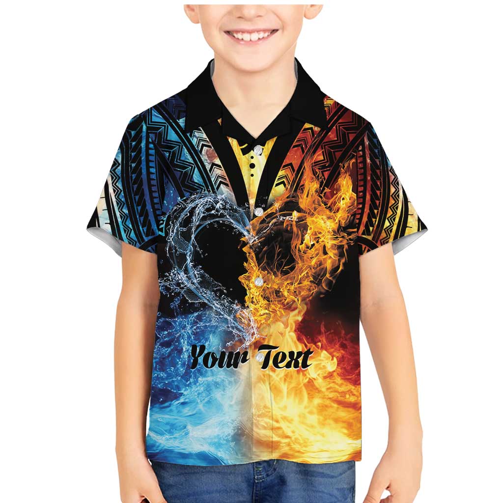 Personalised Polynesian Heart In Fire And Water Family Matching Mermaid Dress and Hawaiian Shirt Romantic Elements