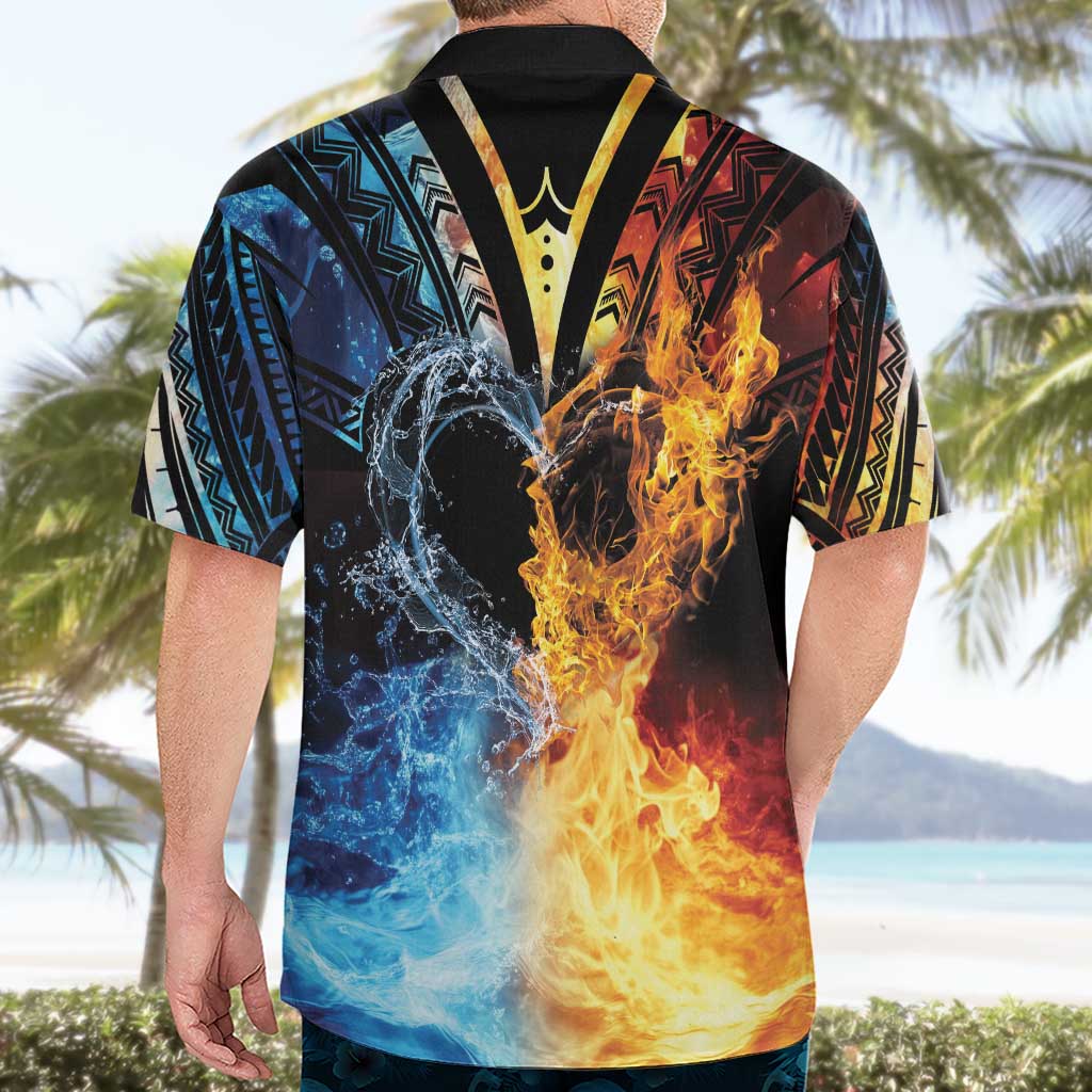 Personalised Polynesian Heart In Fire And Water Hawaiian Shirt Romantic Elements