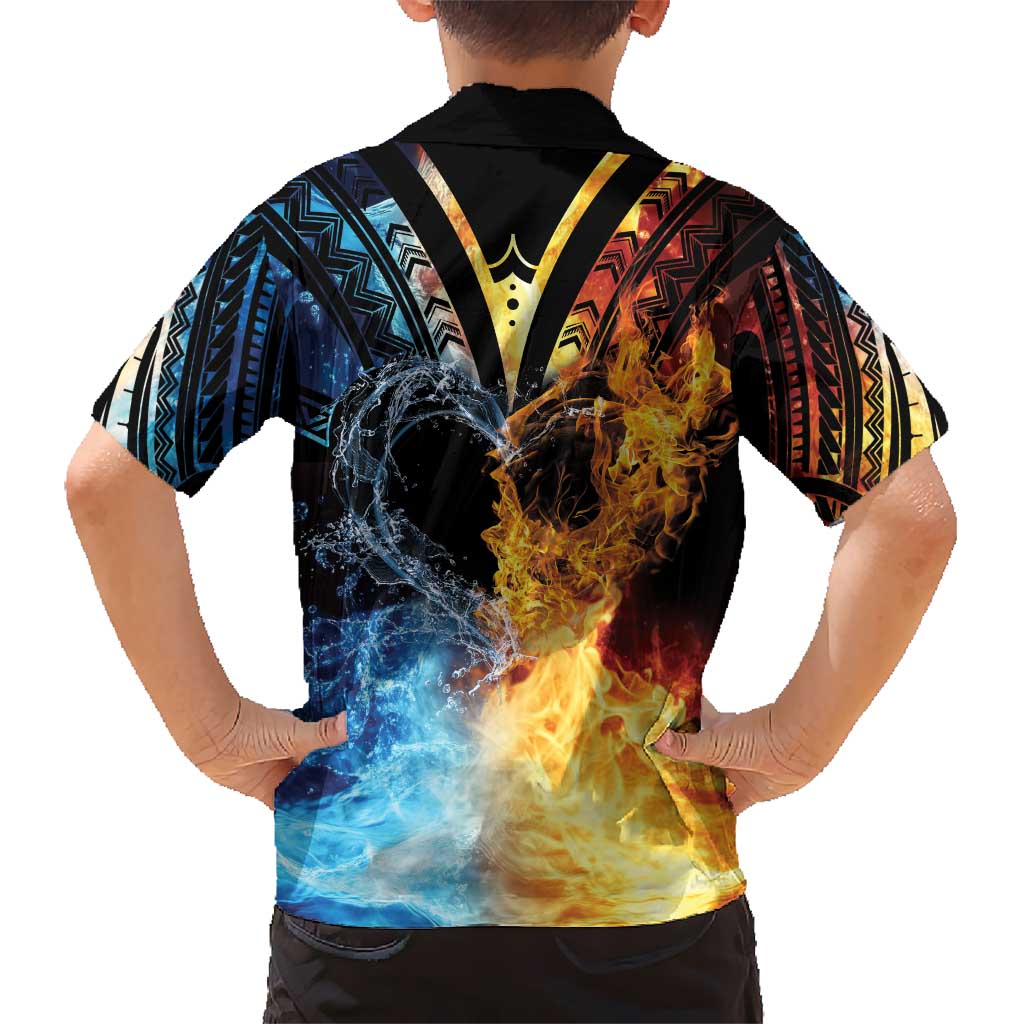 Personalised Polynesian Heart In Fire And Water Hawaiian Shirt Romantic Elements