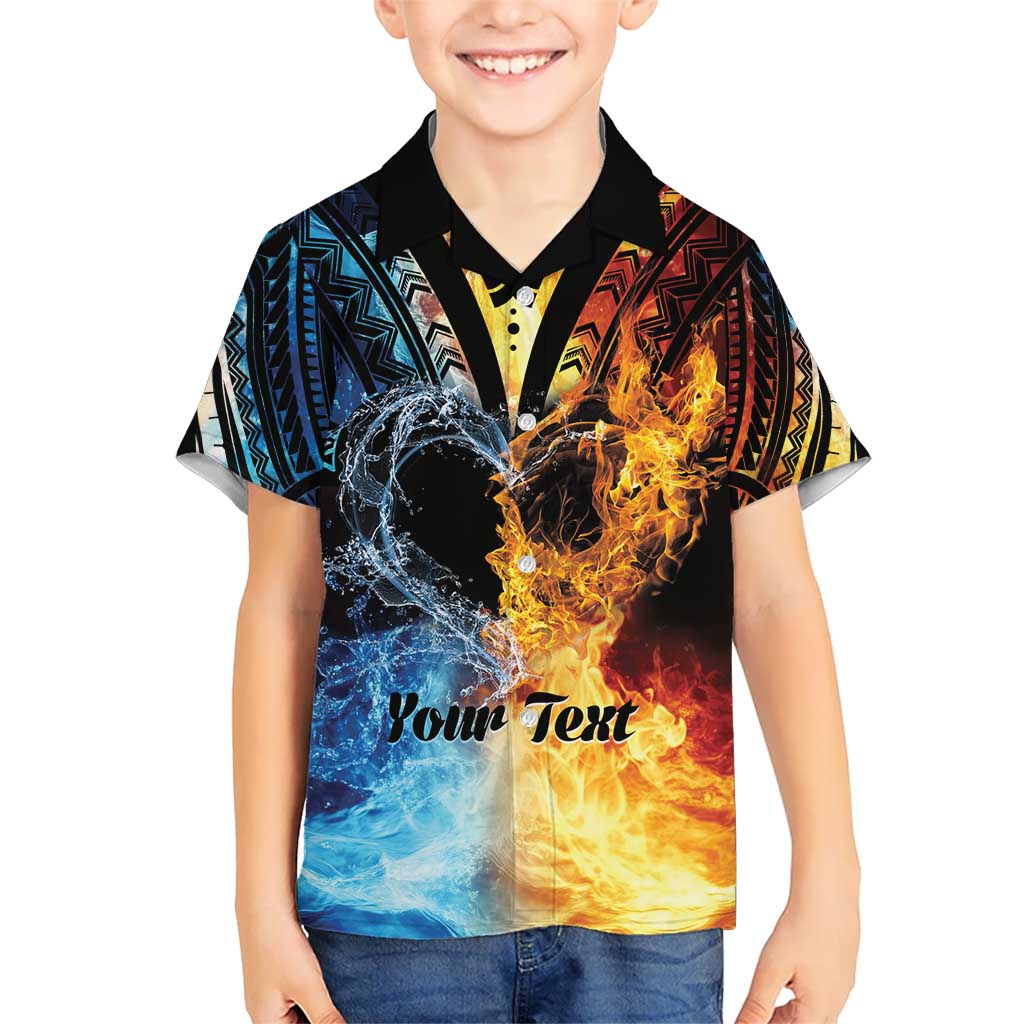 Personalised Polynesian Heart In Fire And Water Kid Hawaiian Shirt Romantic Elements
