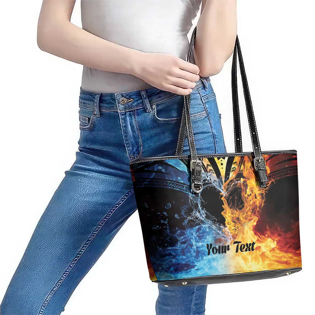 Personalised Polynesian Heart In Fire And Water Leather Tote Bag Romantic Elements