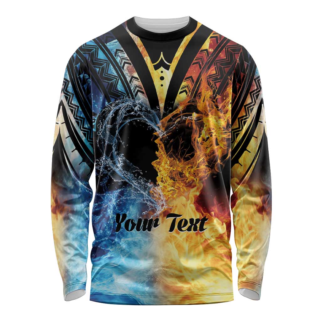 Personalised Polynesian Heart In Fire And Water Long Sleeve Shirt Romantic Elements