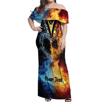Personalised Polynesian Heart In Fire And Water Off Shoulder Maxi Dress Romantic Elements