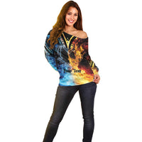 Personalised Polynesian Heart In Fire And Water Off Shoulder Sweater Romantic Elements