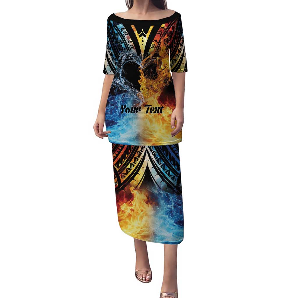 Personalised Polynesian Heart In Fire And Water Puletasi Romantic Elements