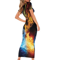 Personalised Polynesian Heart In Fire And Water Short Sleeve Bodycon Dress Romantic Elements