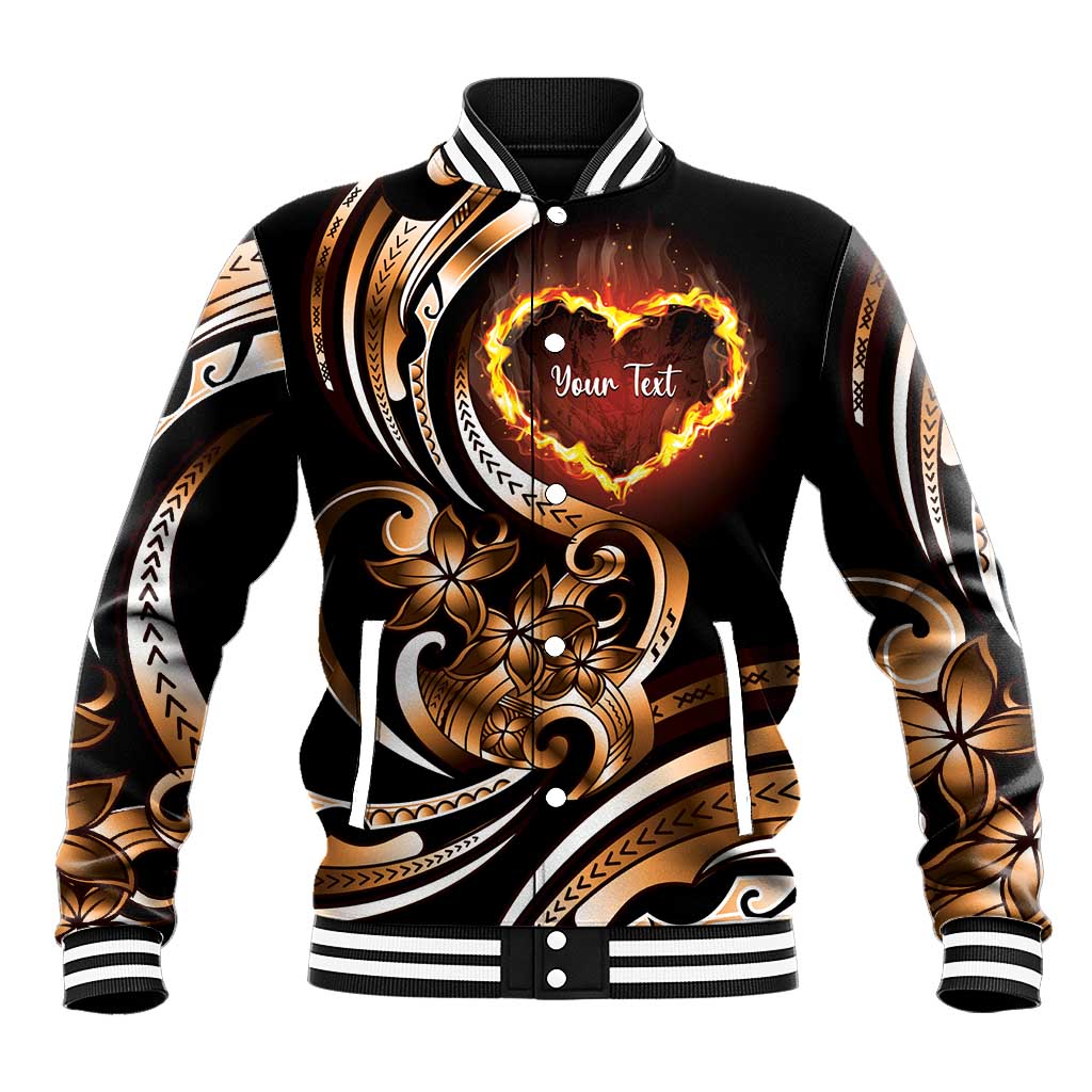 Personalised Polynesian Fiery Heart Baseball Jacket Passionate Love LT01 Unisex Black - Polynesian Pride