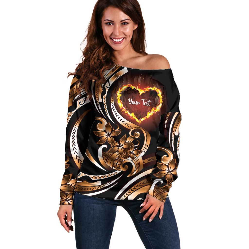 Personalised Polynesian Fiery Heart Off Shoulder Sweater Passionate Love