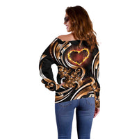 Personalised Polynesian Fiery Heart Off Shoulder Sweater Passionate Love