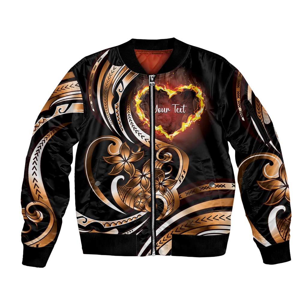 Personalised Polynesian Fiery Heart Sleeve Zip Bomber Jacket Passionate Love