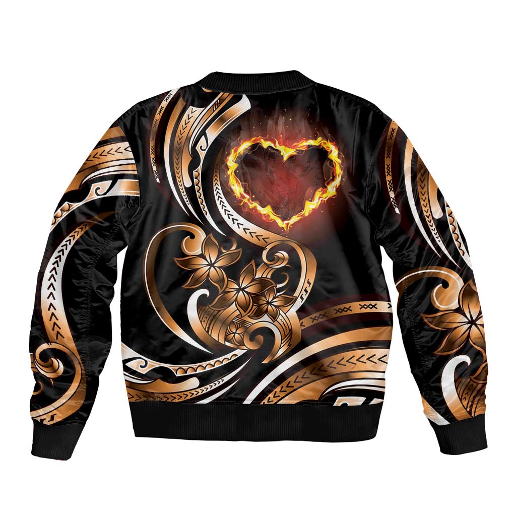 Personalised Polynesian Fiery Heart Sleeve Zip Bomber Jacket Passionate Love