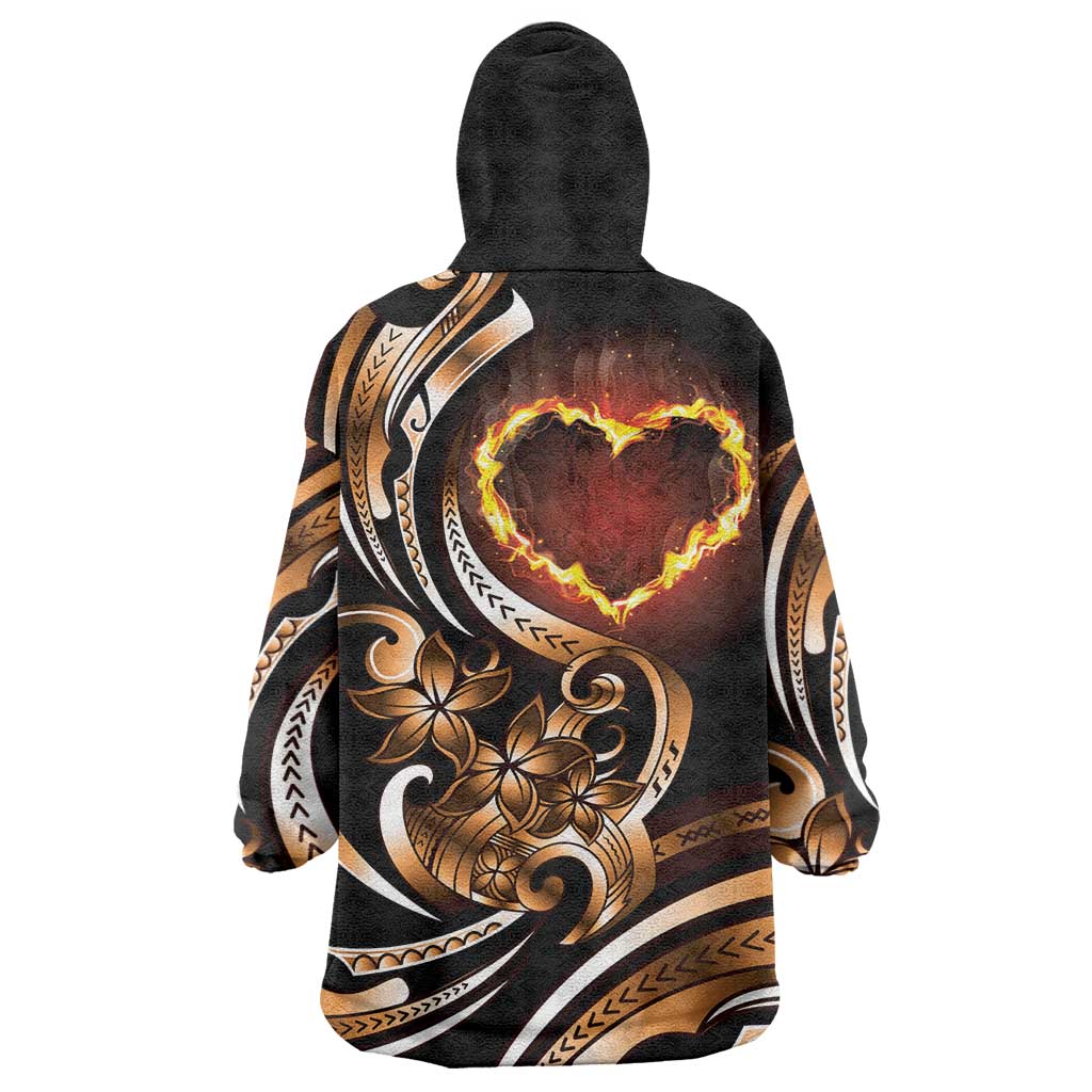 Personalised Polynesian Fiery Heart Wearable Blanket Hoodie Passionate Love