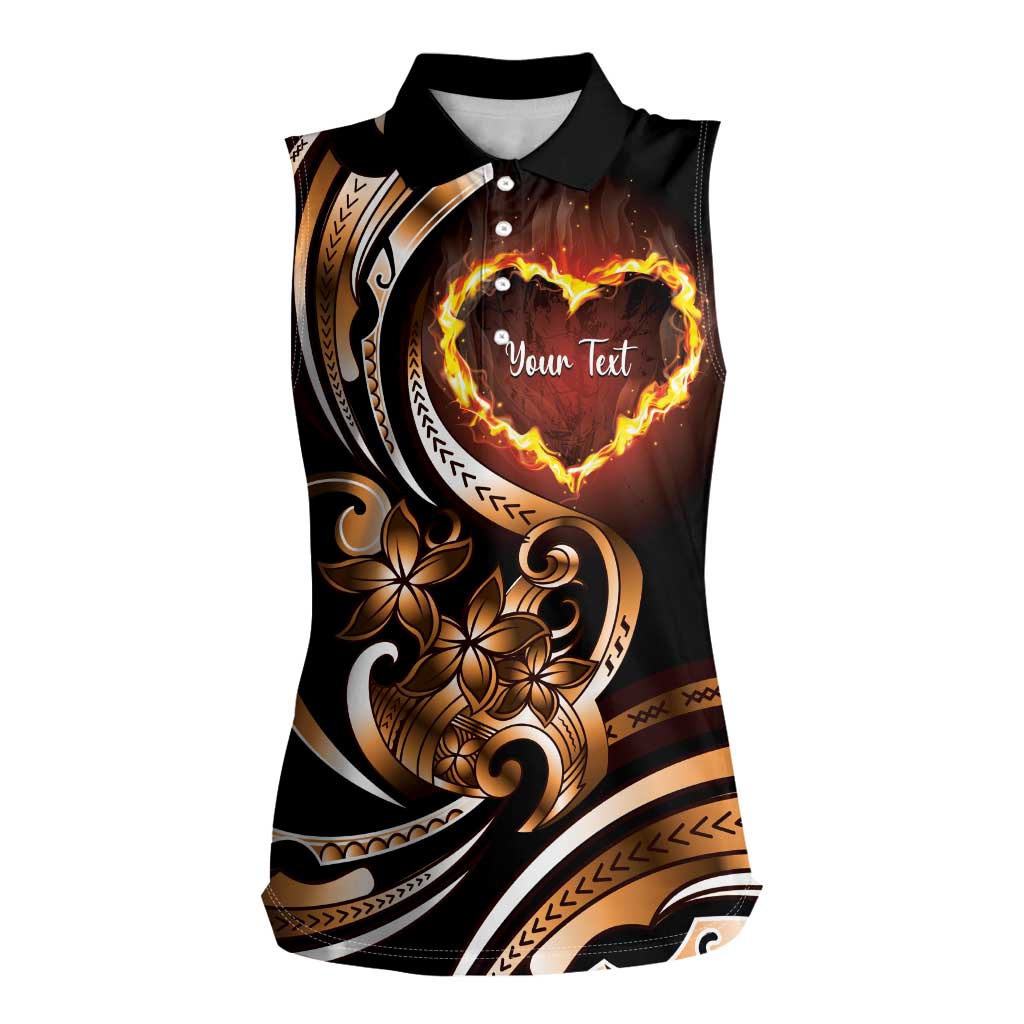 Personalised Polynesian Fiery Heart Women Sleeveless Polo Shirt Passionate Love LT01 Female Black - Polynesian Pride
