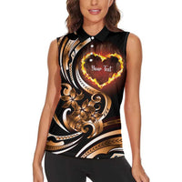 Personalised Polynesian Fiery Heart Women Sleeveless Polo Shirt Passionate Love LT01 - Polynesian Pride