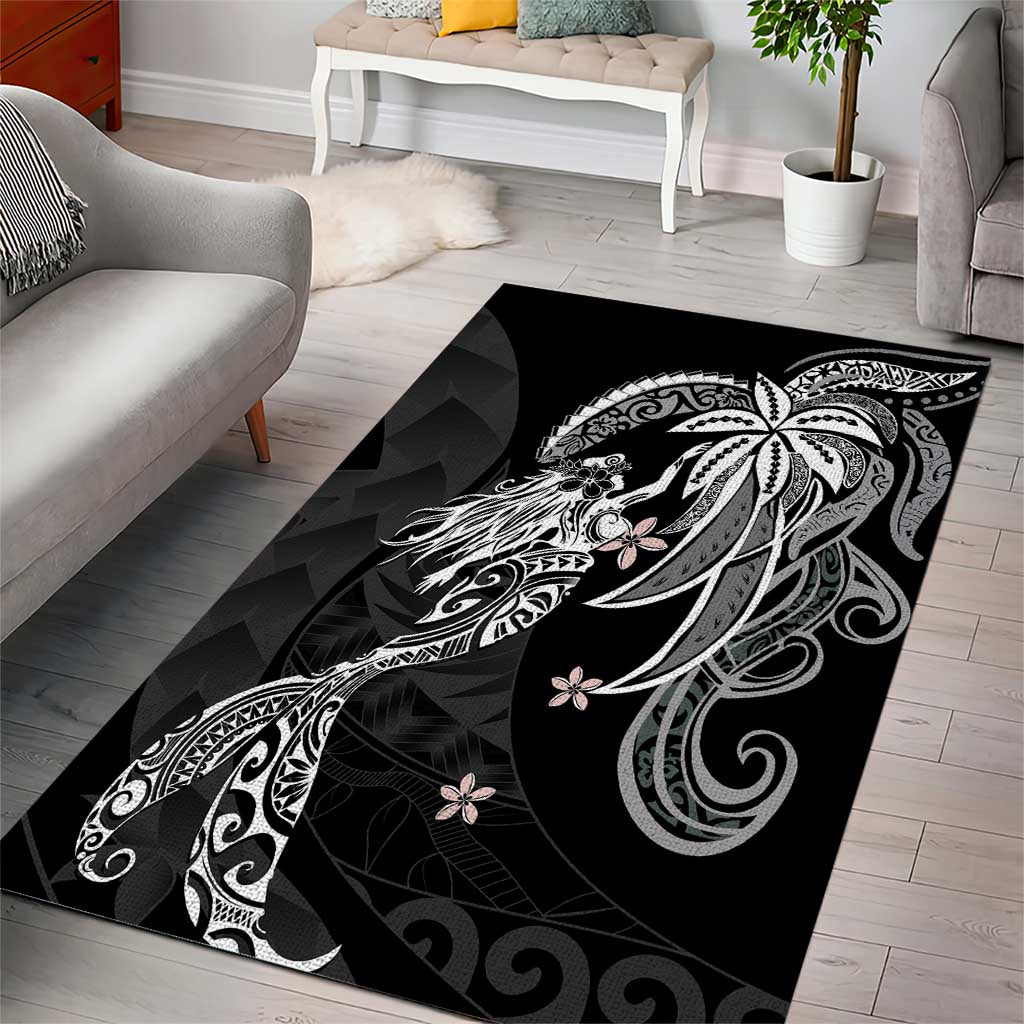 Polynesian Mermaid Plumeria Tribal Tattoo Area Rug