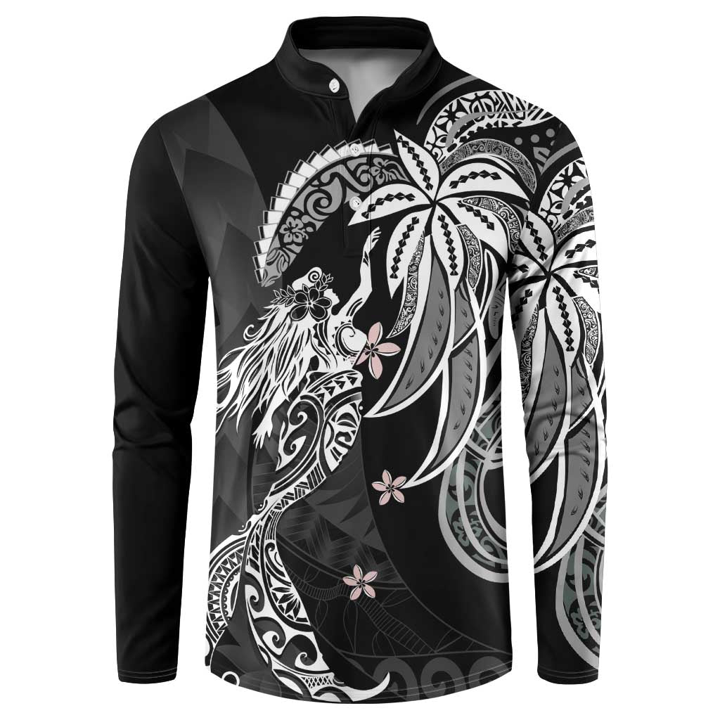 Polynesian Mermaid Plumeria Tribal Tattoo Button Sweatshirt