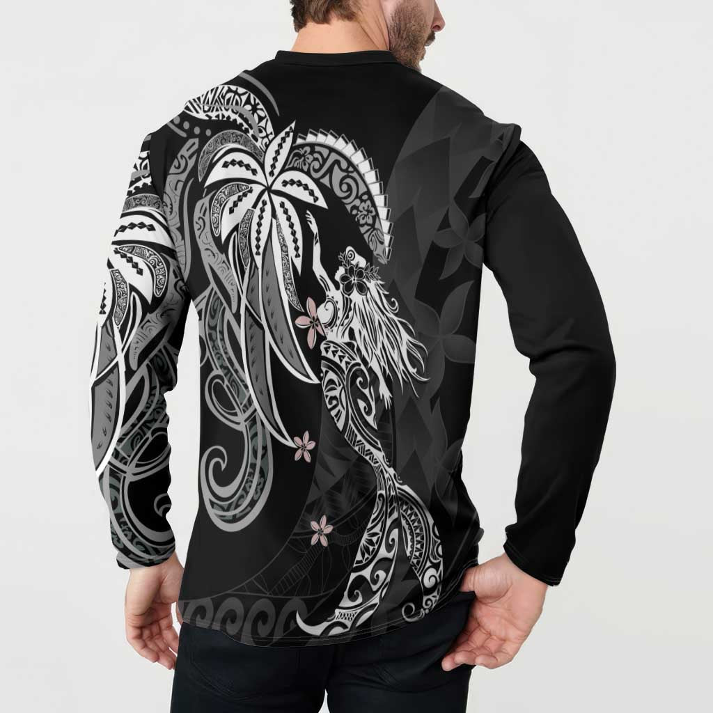 Polynesian Mermaid Plumeria Tribal Tattoo Button Sweatshirt