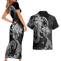 Polynesian Mermaid Plumeria Tribal Tattoo Couples Matching Short Sleeve Bodycon Dress and Hawaiian Shirt