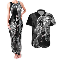 Polynesian Mermaid Plumeria Tribal Tattoo Couples Matching Tank Maxi Dress and Hawaiian Shirt