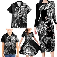 Polynesian Mermaid Plumeria Tribal Tattoo Family Matching Long Sleeve Bodycon Dress and Hawaiian Shirt